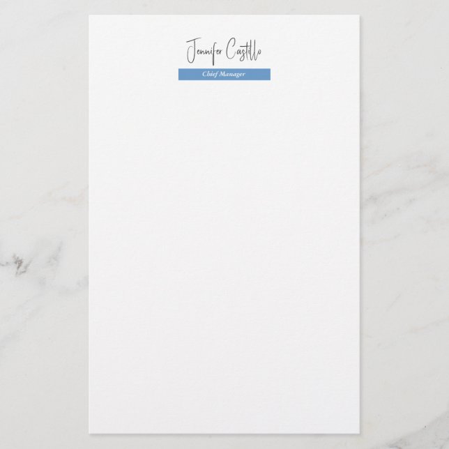 Schlicht Blue Schwarz-weiße Minimalistische Kallig Briefpapier (Vorderseite)