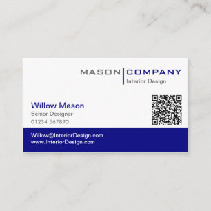 Schlicht Blue & White Stylish QR Code Business Car Visitenkarte