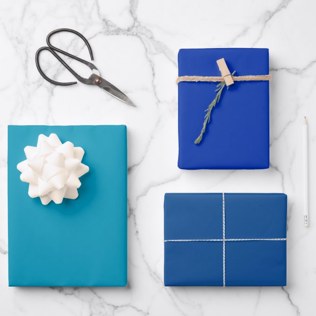 Schlicht Bondi Dutch Yale Blue Shades 3 Tones Geschenkpapier Set (Vorderseite)