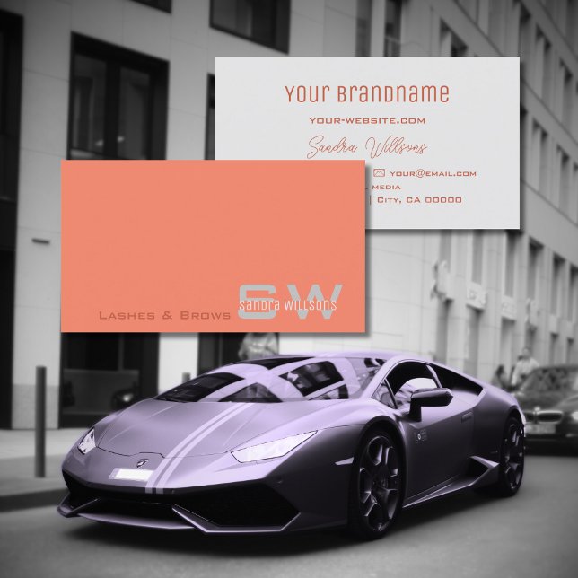 Schlicht Coral Light Gray Modern mit Monogram Simp Visitenkarte (Von Creator hochgeladen)