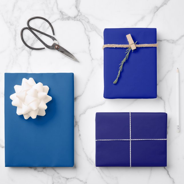 Schlicht Electric Royal Midnight Blue Shades 3 Ton Geschenkpapier Set (Vorderseite)
