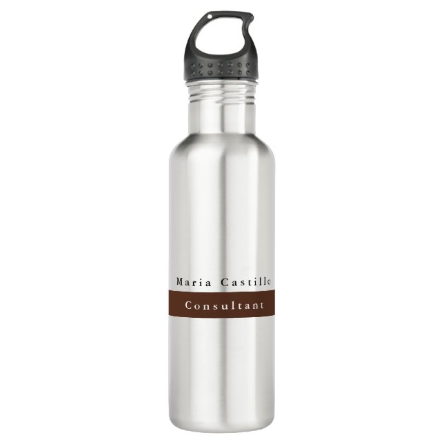 Schlicht Eleganbraun Minimalistisch Edelstahlflasche (Vorderseite)