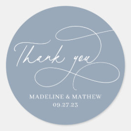 Schlicht Elegant Dusty Blue Script Wedding Vielen  Runder Aufkleber