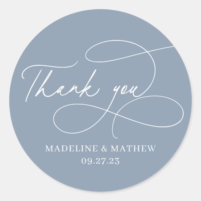 Schlicht Elegant Dusty Blue Script Wedding Vielen  Runder Aufkleber (Vorderseite)