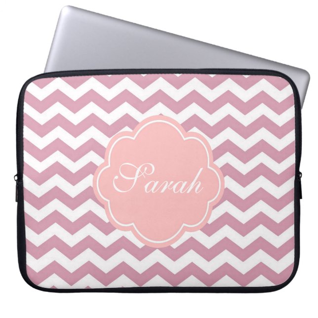 schlicht, elegant, modern, rosa Zickzack Laptopschutzhülle (Vorderseite)