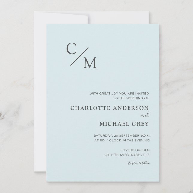 Schlicht elegante Monogramm einladung (Vorderseite)