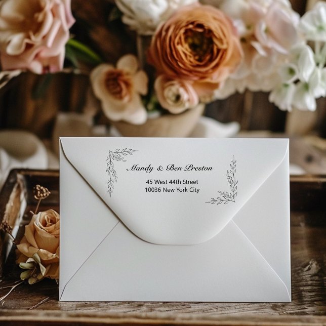 Schlicht Floral Namen Adressen Gummistempel (Simple, floral name addresses rubber stamp. Just enter your number, number, street, city, state and )