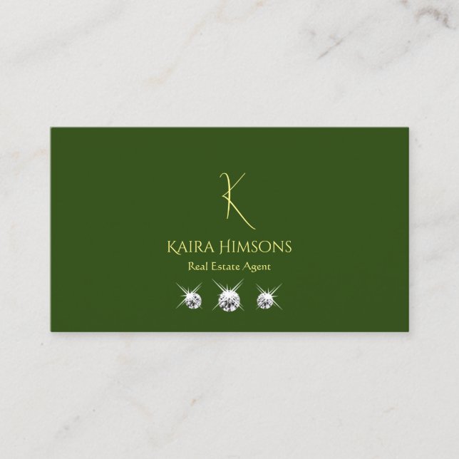 Schlicht Forest Green mit Monogram und Jewels Simp Visitenkarte (Vorderseite)