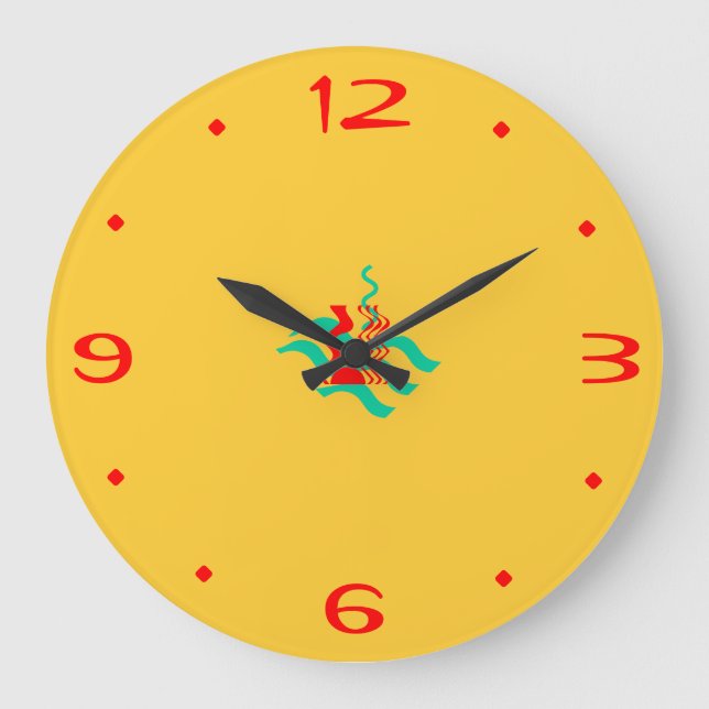 Schlicht Gelb und Rot >Küchenuhren Große Wanduhr (Vorderseite)