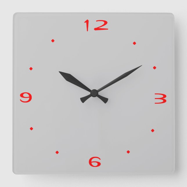 Schlicht Grau und Rot > Küchenuhren Quadratische Wanduhr (Vorderseite)
