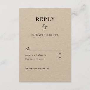Schlicht moderne RSVP Begleitkarte