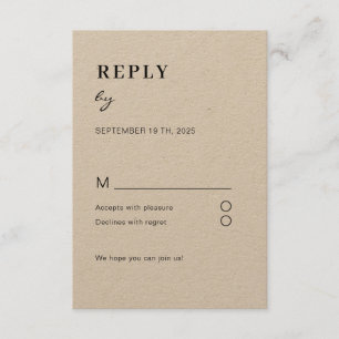 Schlicht moderne Weiß Schwarz RSVP Begleitkarte