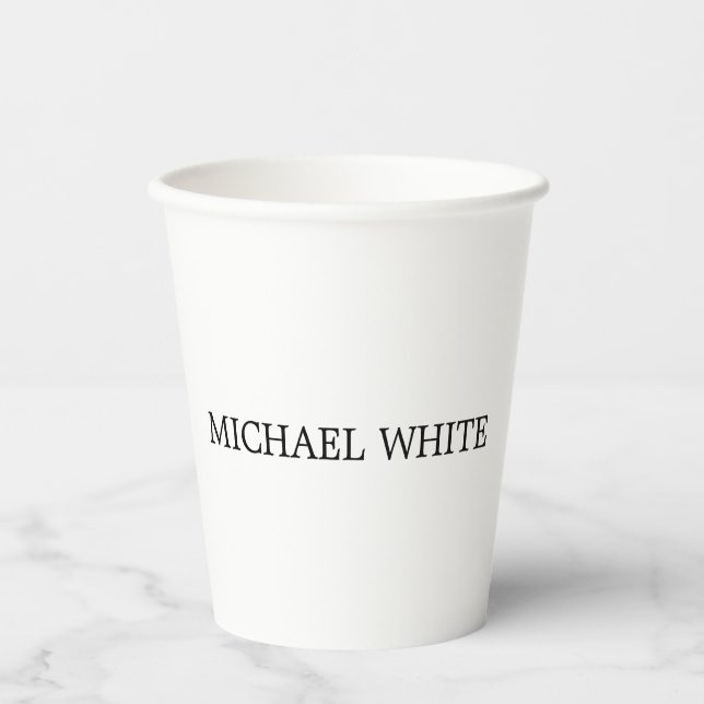 Schlicht Modernes Schwarz/Weiß Minimalistisch Pappbecher (Vorderseite)