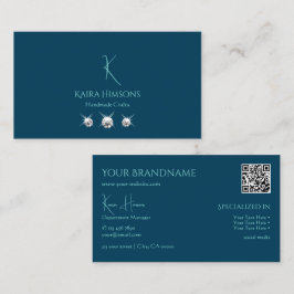 Schlicht Ocean Blue mit Monogram QR Code und Juwel Visitenkarte
