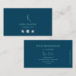 Schlicht Ocean Blue mit Monogram und Jewels Stilvo Visitenkarte