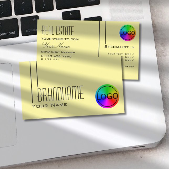 Schlicht Pastellgelb mit Logo Beruflich Moderne Visitenkarte (Von Creator hochgeladen)