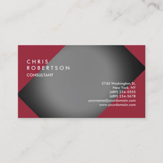Schlicht Red Gray Modern Creative Business Card Visitenkarte (Vorderseite)
