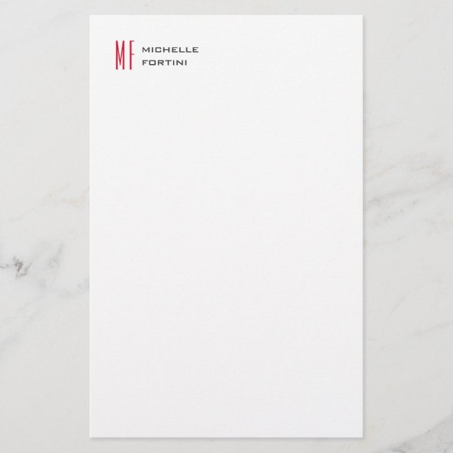 Schlicht Red Monogramm Niedlich Minimalistisch Sch Briefpapier (Vorderseite)