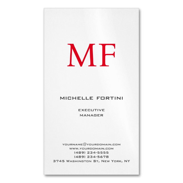 Schlicht Red Monogramm Niedlich Minimalistisch Sch Magnetische Visitenkarte (Vorderseite Vertikal)