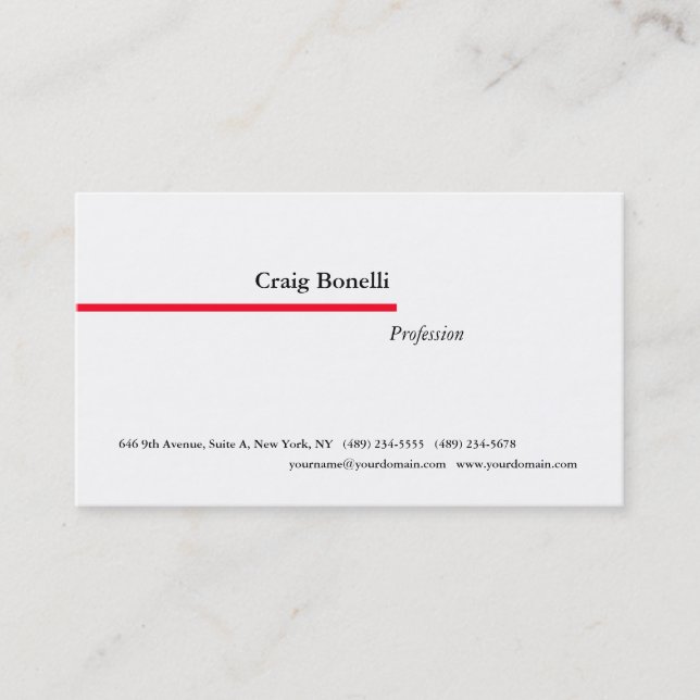 Schlicht Red White Minimalistisch Modern Beruflich Visitenkarte (Vorderseite)