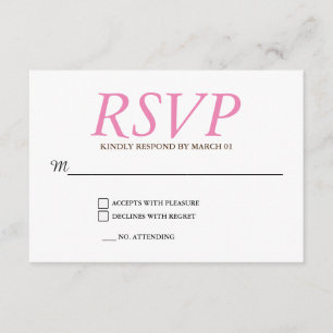 Schlicht rosa, weiße Hochzeitsreaktion RSVP Karte