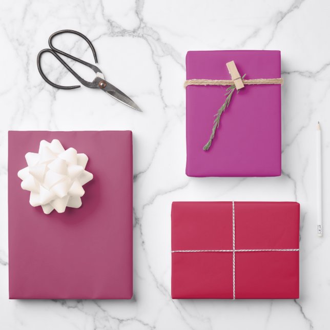 Schlicht Ruby Fandango Maroon Pink Shades 3 Tones Geschenkpapier Set (Vorderseite)