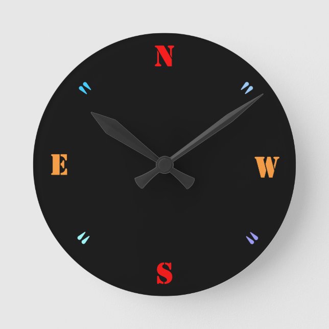 Schlicht Schwarz mit farbigen Zahlen > Schlichte U Runde Wanduhr (Vorderseite)