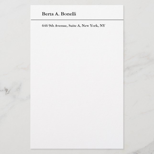Schlicht Schwarz-weiße Minimalistisch Moderne Briefpapier (Vorderseite)