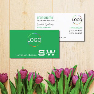 Schlicht weiß grün mit Monogramm und Logo Visitenkarte