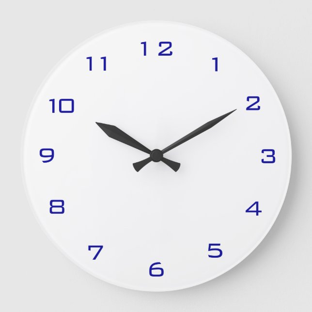 Schlicht Weiß und Blau> Schlichte Küchenuhren Große Wanduhr (Vorderseite)