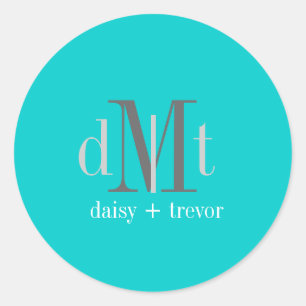Schlichte Aqua Blue + Graphite Monogram Aufkleber