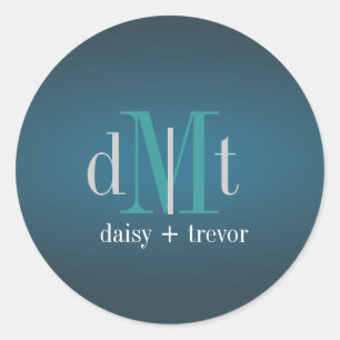 Schlichte Aquamarine + Graphit Monogram Aufkleber