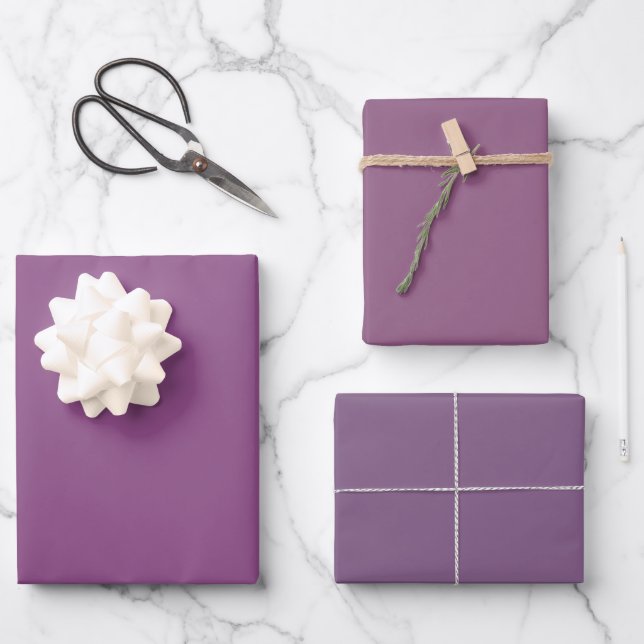 Schlichte Berry Fuchsia Violet Lila Farbtöne 3 Ton Geschenkpapier Set (Vorderseite)