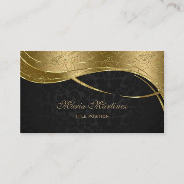 Schlichte Black and Gold Damask Visitenkarte (Vorderseite)