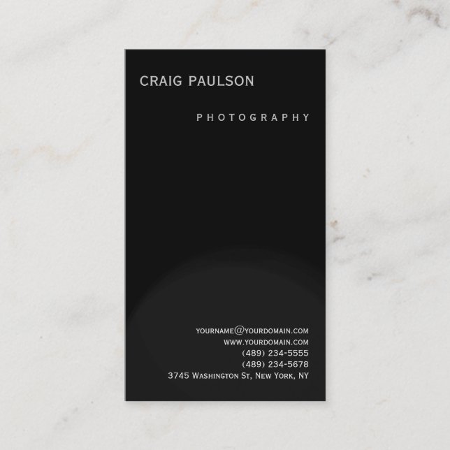 Schlichte Black Gray Fotografy Business Card Visitenkarte (Vorderseite)