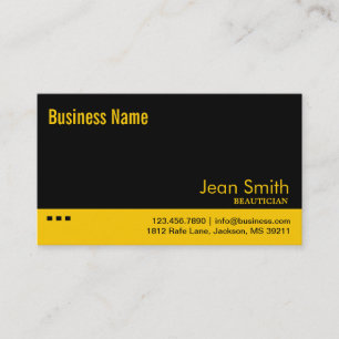 Schlichte Black & Yellow Beautician Business Card Visitenkarte