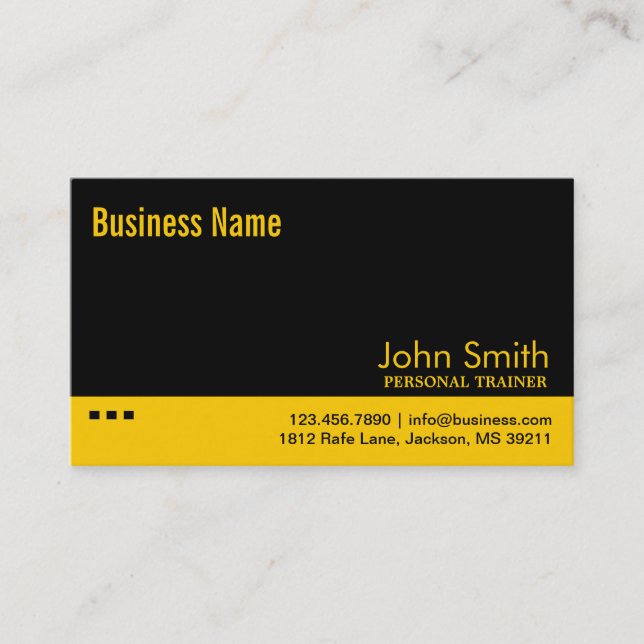 Schlichte Black & Yellow Trainer Business Card Visitenkarte (Vorderseite)