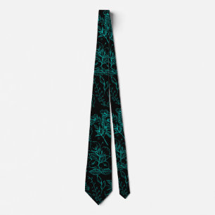 Schlichte Blume Muster 01.b Schwarze BG Krawatte