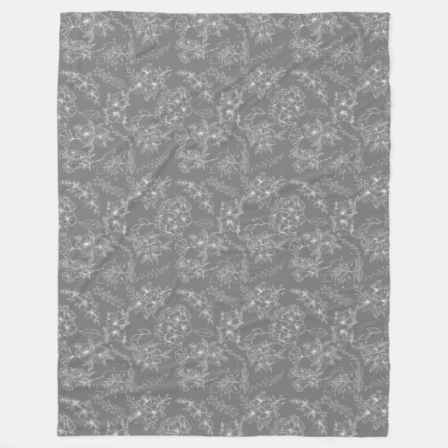 Schlichte Blume Muster 01b. Gray BG Fleecedecke (Vorderseite)