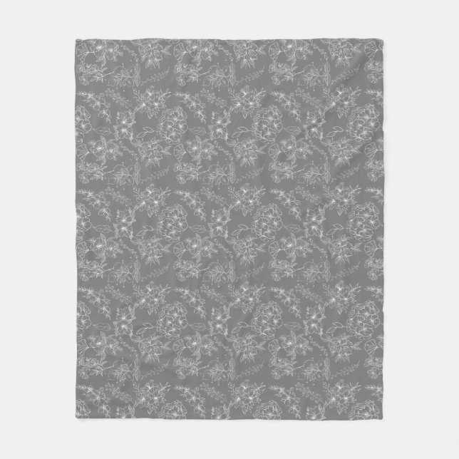 Schlichte Blume Muster 01b. Gray BG Fleecedecke (Vorderseite)