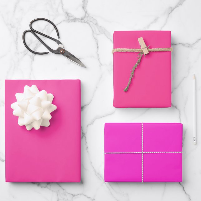 Schlichte Bonbon Fuchsia Dazzle Pink Shades 3 Töne Geschenkpapier Set (Vorderseite)