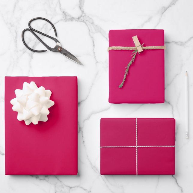 Schlichte Carmine Rubine Pink Shades 3 Tones Geschenkpapier Set (Vorderseite)
