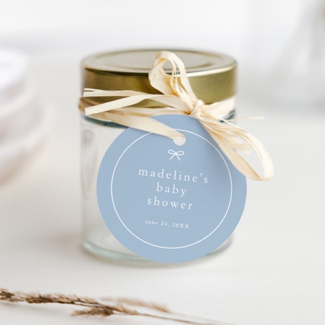 Schlichte Dusche mit blauen Bugs, Baby-Dusche Geschenkanhänger (Simple bow dusty blue boys baby shower favor tags.)