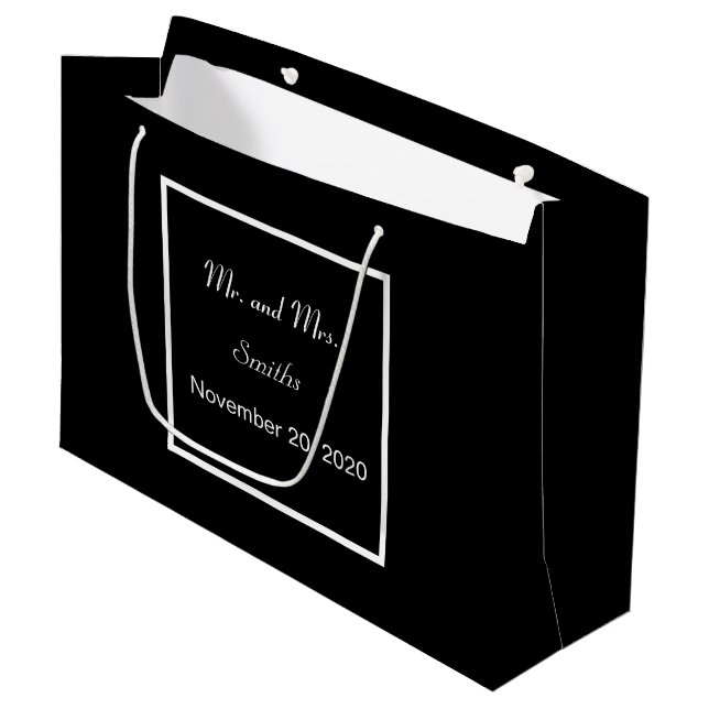 Schlichte einfache, elegante Schwarze Hochzeit Gro Große Geschenktüte (Vorderseite Schrägansicht)