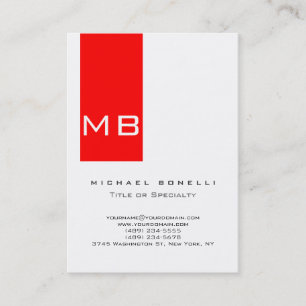 Schlichte einfache Monogram White Red Visicard Visitenkarte