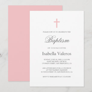 Schlichte elegante, einfache rosa Taufe Einladung