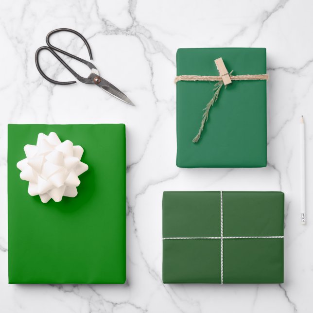 Schlichte Frühjahrs-Mughal-Grüntöne 3 Tones Geschenkpapier Set (Vorderseite)