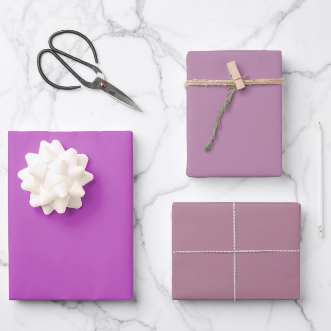 Schlichte Fuchsia Mauve Lavender Lila Schatten 3 T Geschenkpapier Set (Vorderseite)