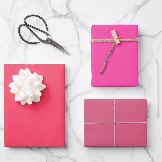 Schlichte Fuchsia Strawberry Blush Pink Shades 3 T Geschenkpapier Set (Vorderseite)