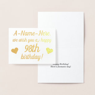 Schlichte Gold Foil 98. Geburtstagskarte Folienkarte